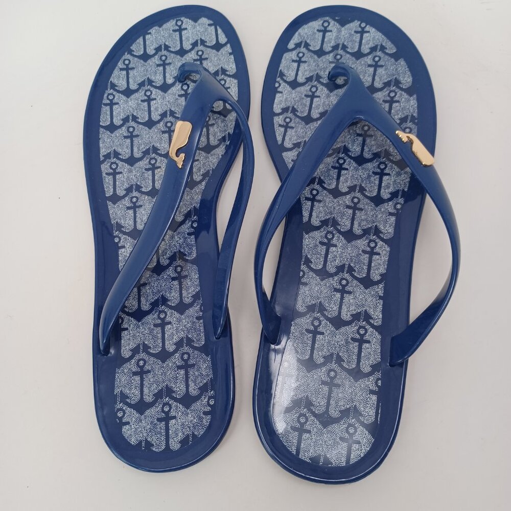 Vineyard Vines Sandals Womens 9 Blue Rubber Flip Flop Thongs‎ Anchor Print Jelly - Picture 5 of 10